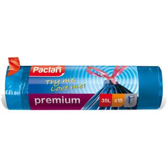 Мешки для мусора Paclan Premium 35л.; 15шт/<wbr>уп с тесьмой, высокопрочные, синий - Officedom (1)