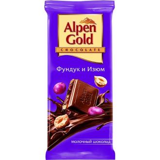 Плиточный шоколад Alpen Gold, молочный с фундуком и изюмом, 90 гр - Officedom (1)