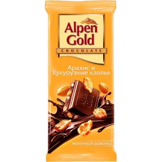 Плиточный шоколад Alpen Gold, молочный с арахисом и кукурузными хлопьями, 90 гр - Officedom (1)