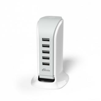 Зарядное устройство сетевое Ritmix RM-5055AC белый 5 USB - Officedom (1)